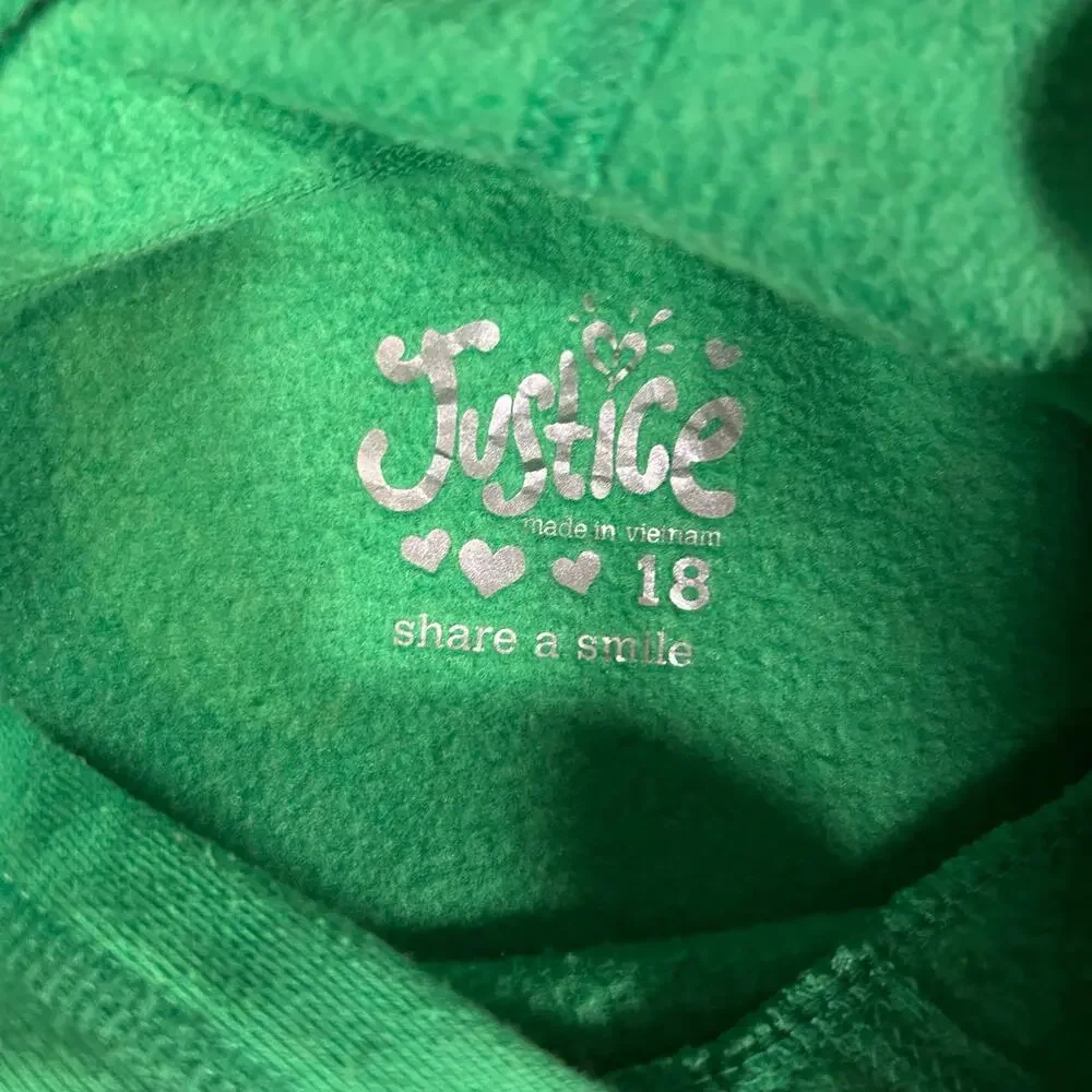 Justice Smiley Face‎ Hoodie Kids Size 18 Green